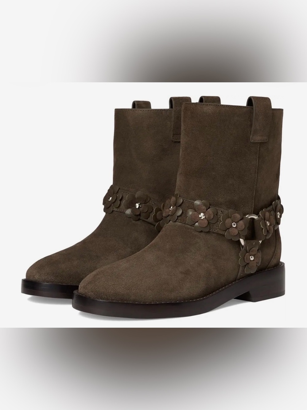 kate spade flower garden brown suede moto boots